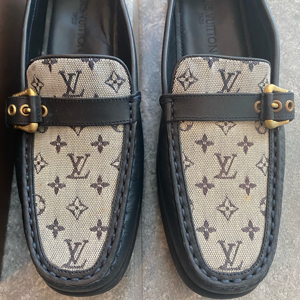 Louis Vuitton minimonogram fabric navy gold hardware vintage flats loafer 38.5 - Picture 12 of 12